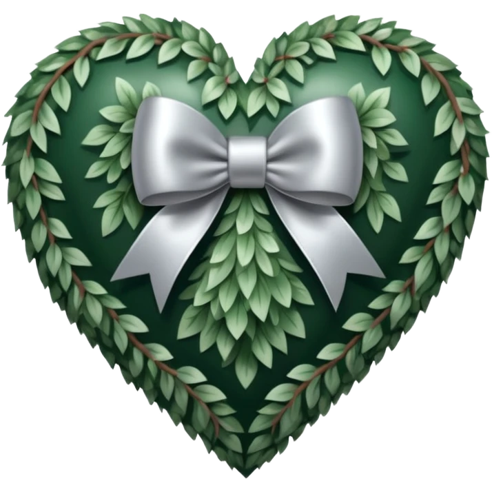 forest heart with silver bow and heart pattern on the bow emoji