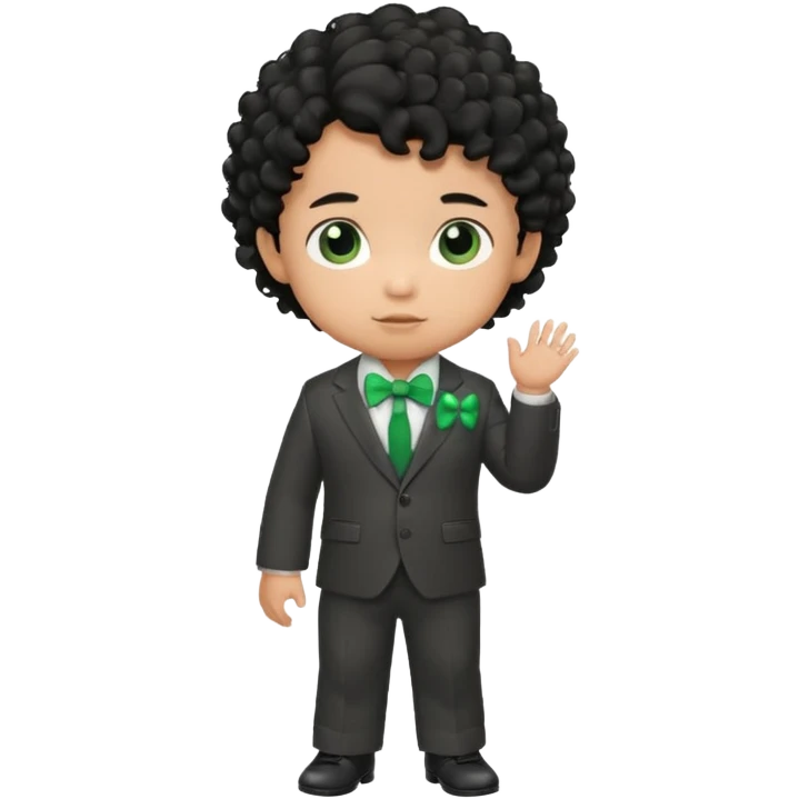 baby boy curly black hair in suit, with green bow emoji
