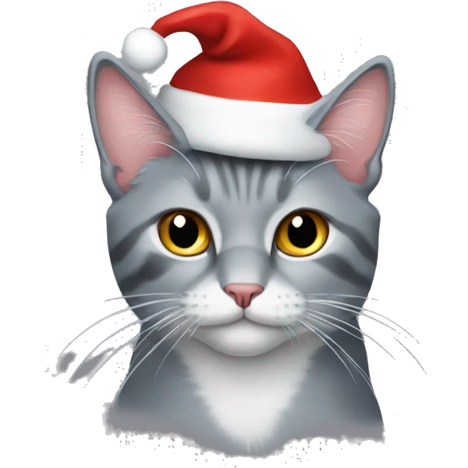 Grey cat wearing a Santa hat emoji