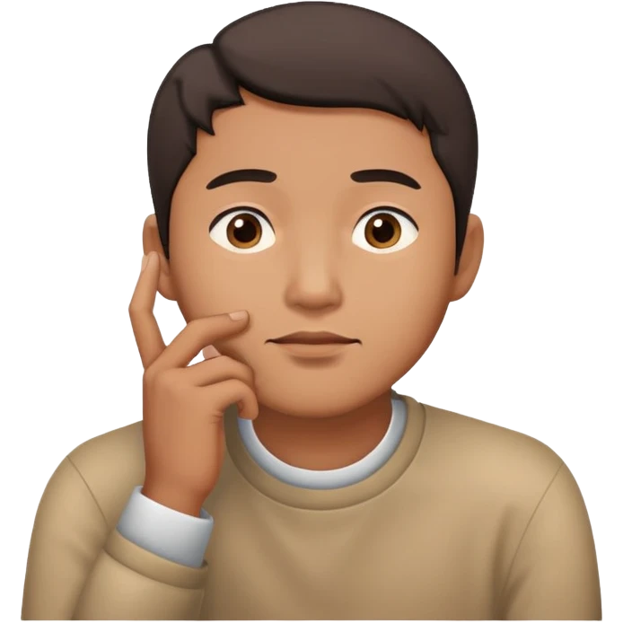 Asian man thinking with his hand on his chin emoji