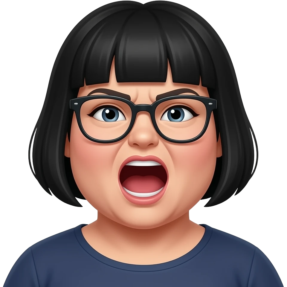 Fat white women yelling  black short bobcut glasses emoji