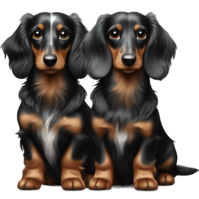 Two Tri Black Merle long haired Dachshunds together emoji