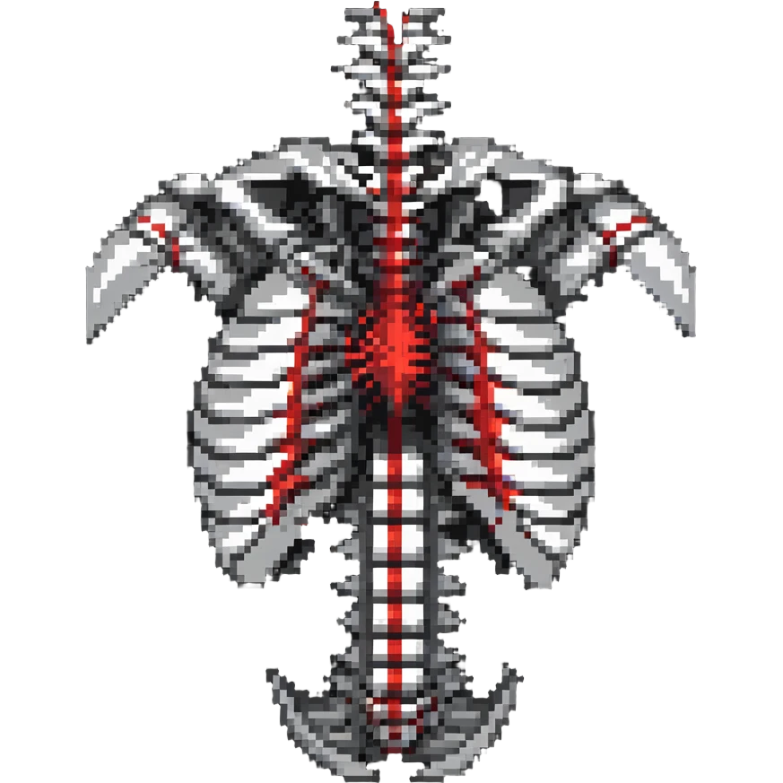 broken ribcage with a red fracture line, pixel art style emoji