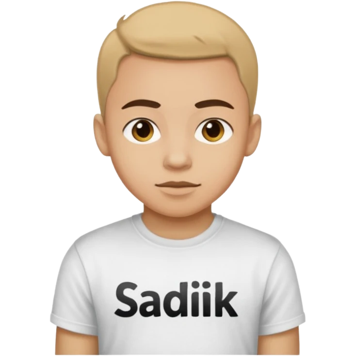 Junge, mit T-Shirt, wo drauf Sadik steht emoji
