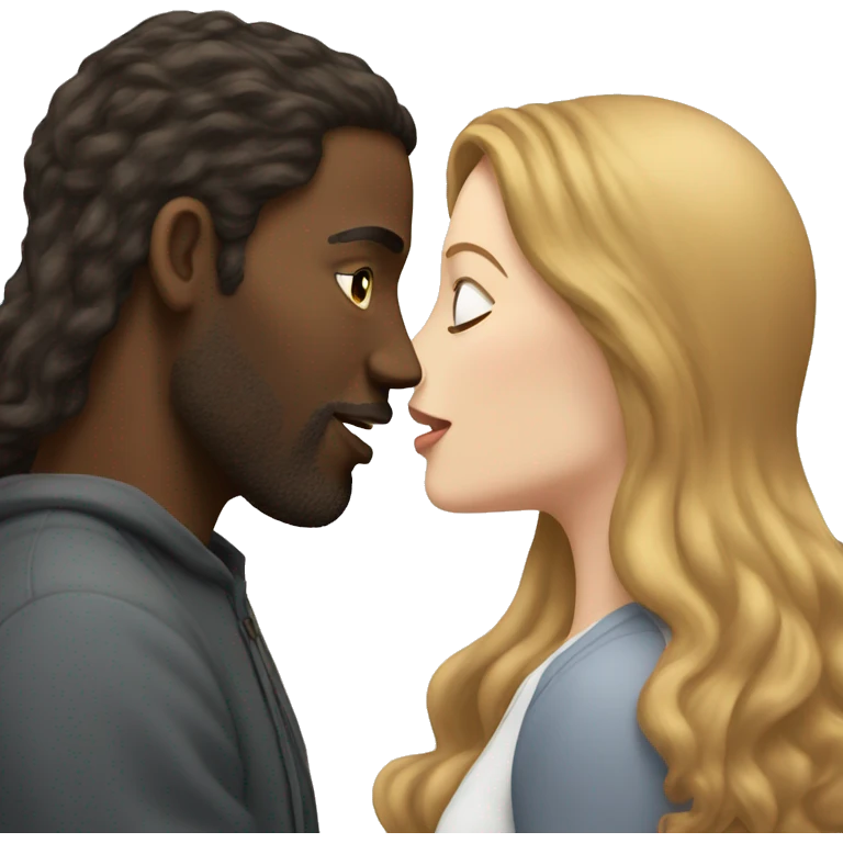 Black man passionately kissing white womanwith long brown hair  emoji