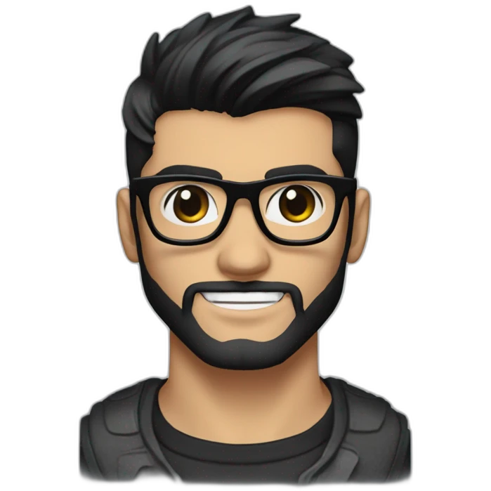 Zayn Malik's upper body exudes style with black glasses, a sharp black beard, and dark, captivating black eyes emoji
