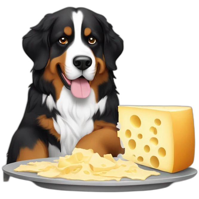 Bernese mountain dog eating swiss cheese fondue emoji