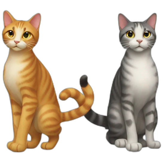 two cats walking with their tails touching emoji