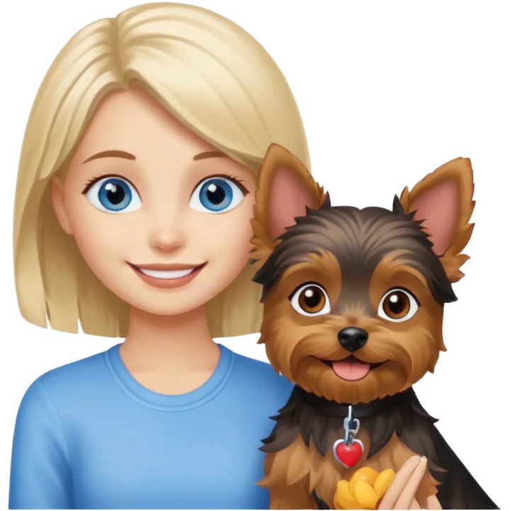 smiling blue eyed girl with Yorkie dog emoji