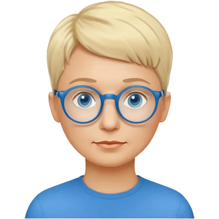 woman 50 years old, very short blonde hair like a man, blue eyes and blue round glasses emoji