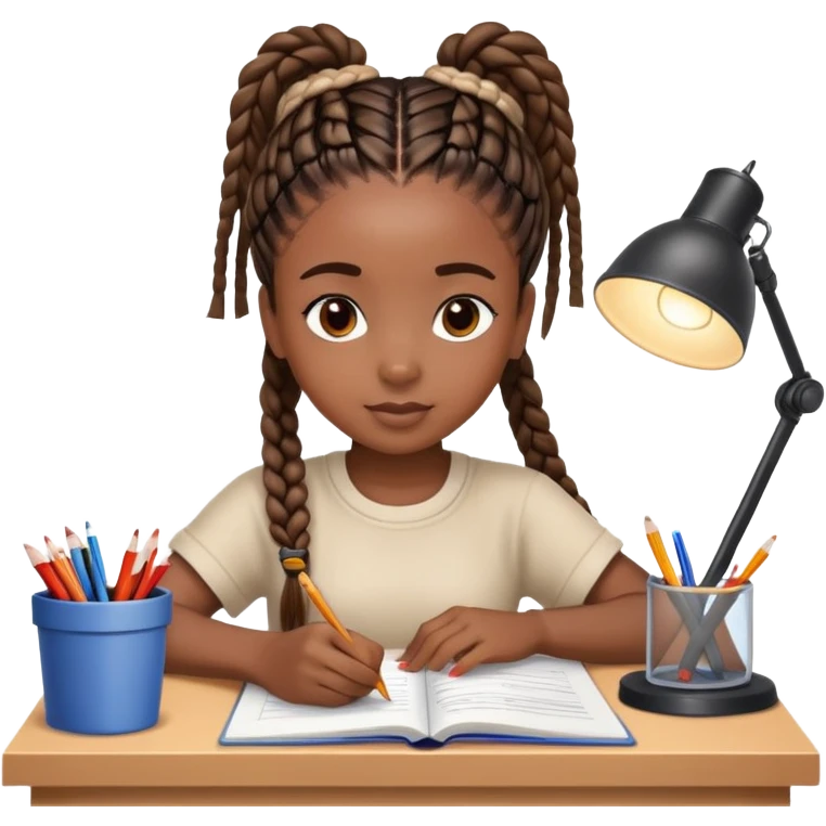 Black girl with box braids doing homework emoji