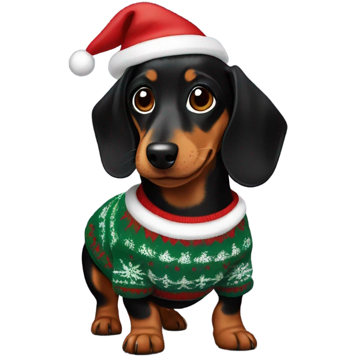 Black and Tan miniature dachshund in Christmas jumper emoji