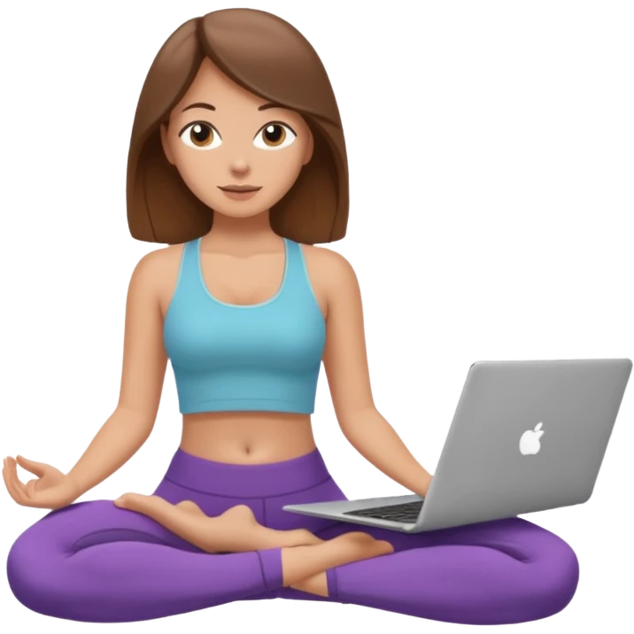 A white girl with brown hair who works remotely through her laptop and enjoys yoga emoji