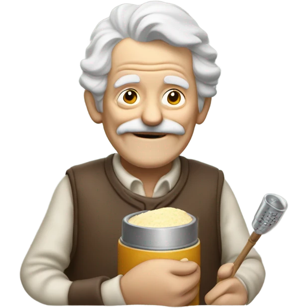 old man with lighter and a spoon of baking powder emoji
