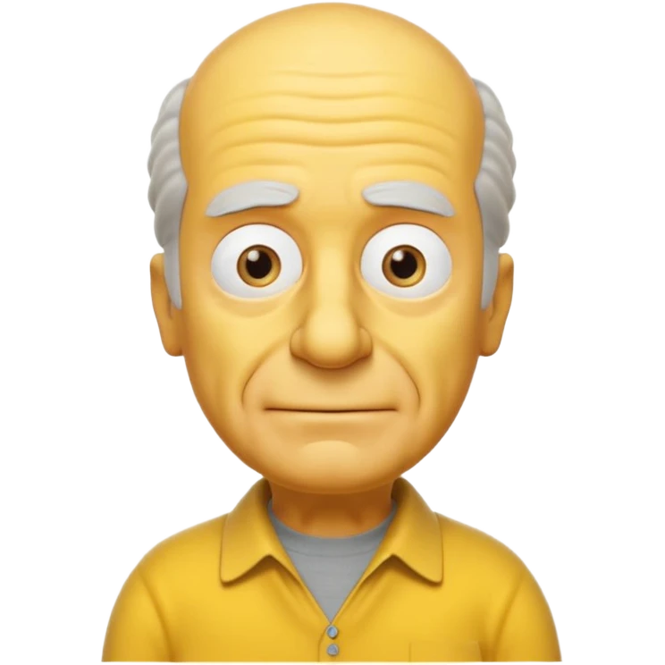 A 3D cartoon close-up portrait of an elderly yellow character styled like Grandpa Simpson, bald head with few tufts of hair, expressive wrinkles, yellow skin and shirt, Memoji-style lighting, matching Simpsons family design. emoji