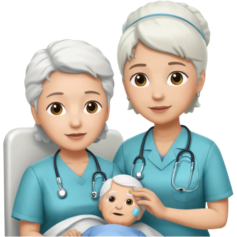 Quiero una imagen de cuidados paliativos una enfermera cuidando a una anciana emoji