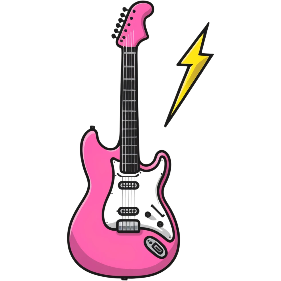 Pink electric guitar lightning bolt, rock and roll symbol emoji