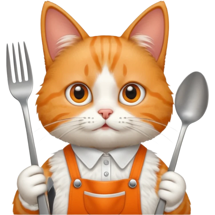 cat with a bib and fork emoji