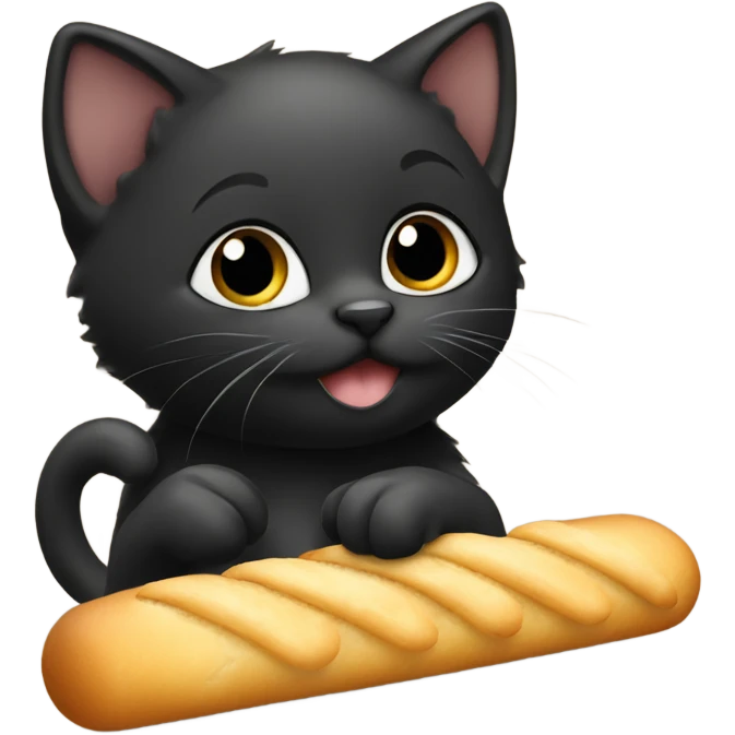 Black kitten eating an Italian breadstick  emoji