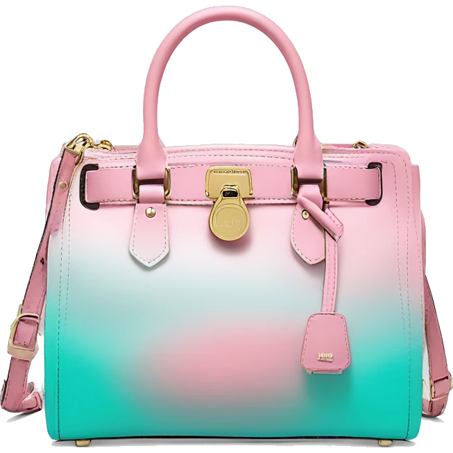 Realistic isolated pastel pink to tiffany blue ombre Michael Kors satchel purse.  emoji