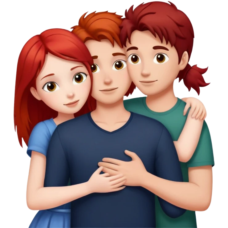 A red-haired girl hugs a guy with dark hair, and next to them are two children, two girls emoji