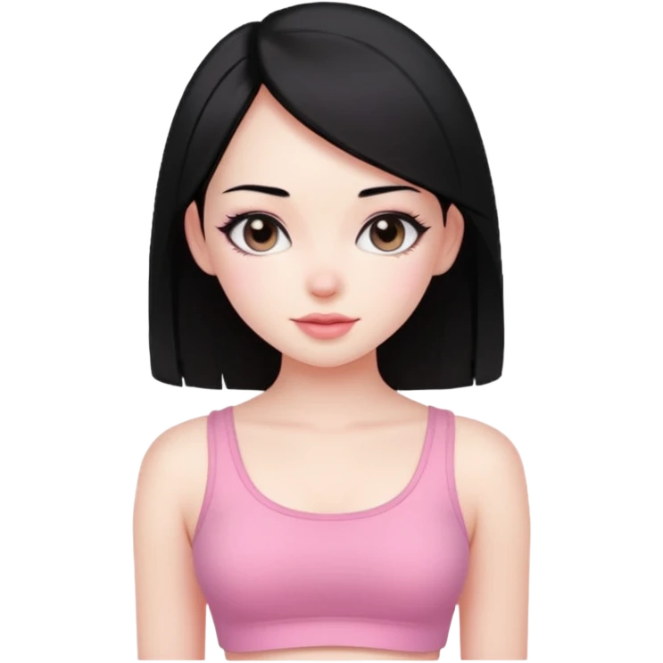 Cute girl with black hair straight with pale skin and with pink crop top coquette emoji