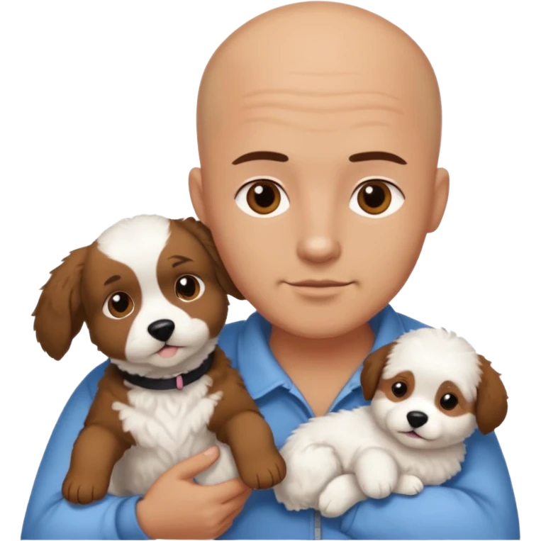 Bald guy, brunette and white puppy emoji