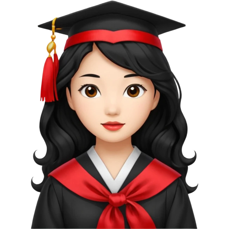 Graduate asian black hair with wavy hair long  with red stash  emoji