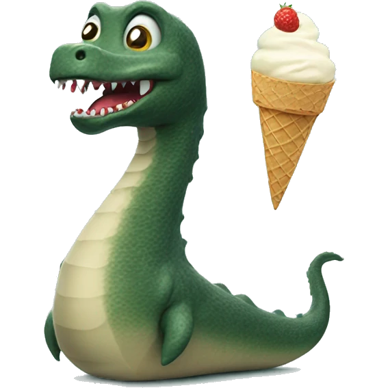 Loch Ness monster eating ice cream emoji