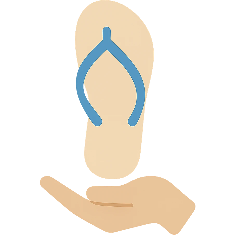 a colorful and modern icon of a flip-flop with a hand emoji