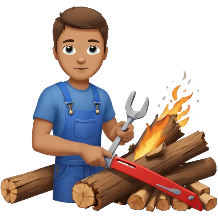 Homme scie du bois de poêle emoji