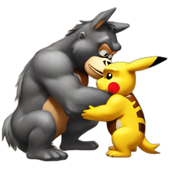 Donkey Kong giving Pikachu a kiss emoji