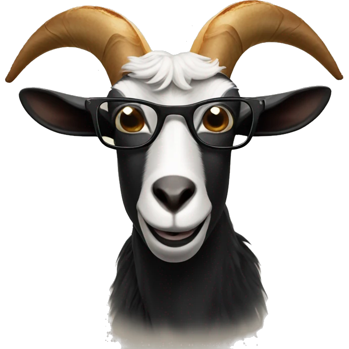 A black Goat with big horns and glasses eating toast emoji