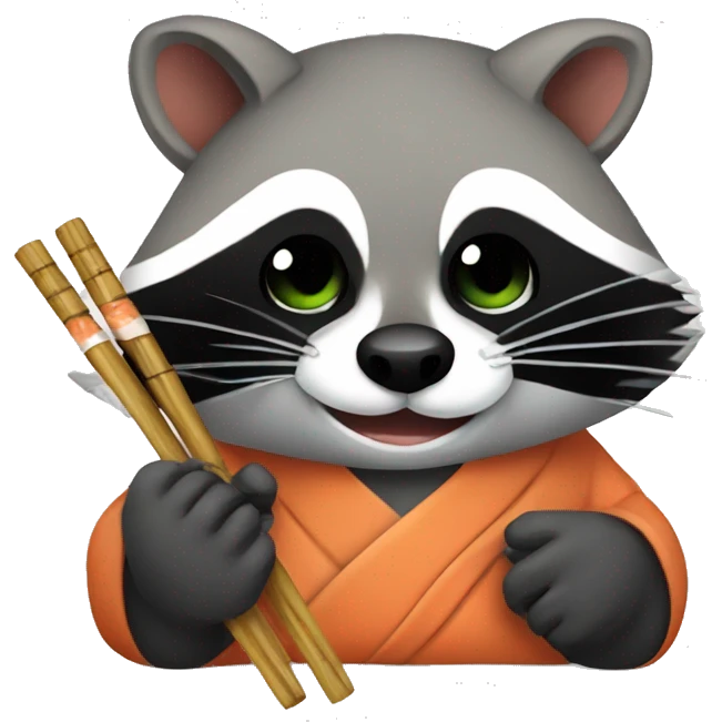 raccoon eating sushi with chopsticks emoji