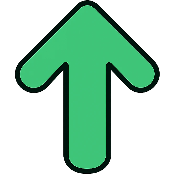 green arrow pointing up with rounded edges, friendly style, simple and clean emoji