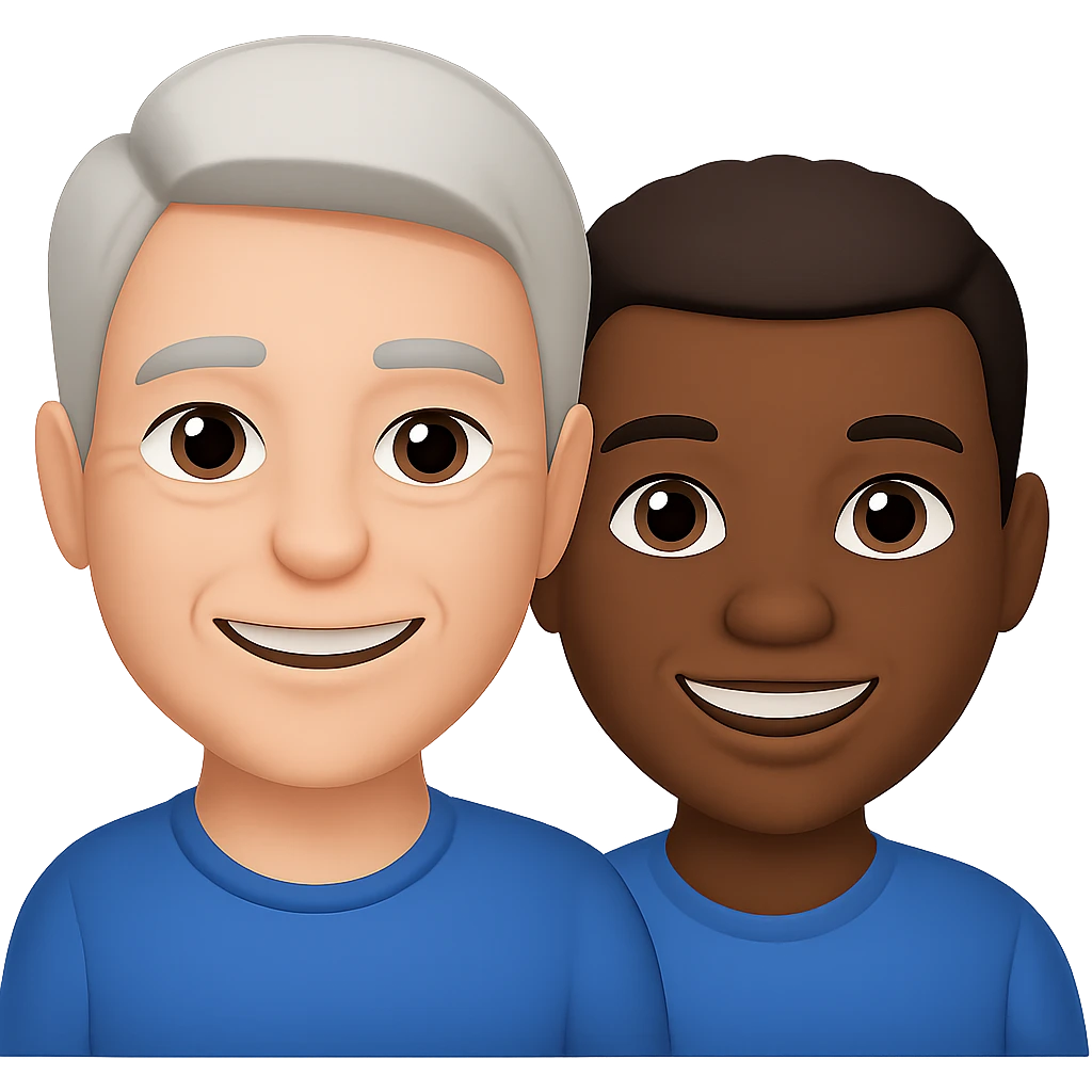 Make the blonde man older with gray hair, keep the other man the same, in apple emoji style, preserve transparent background. emoji