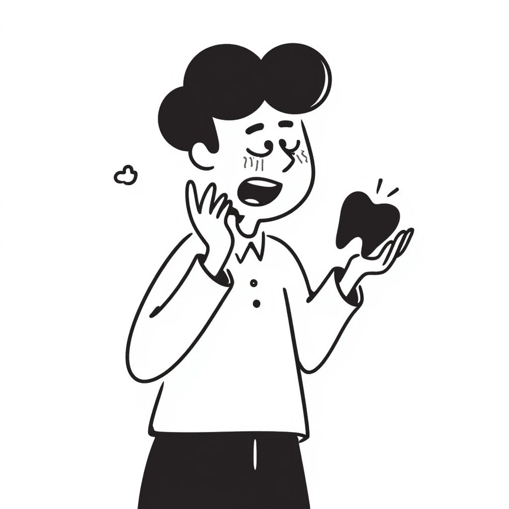 a black and white doodle of a toothache emoji