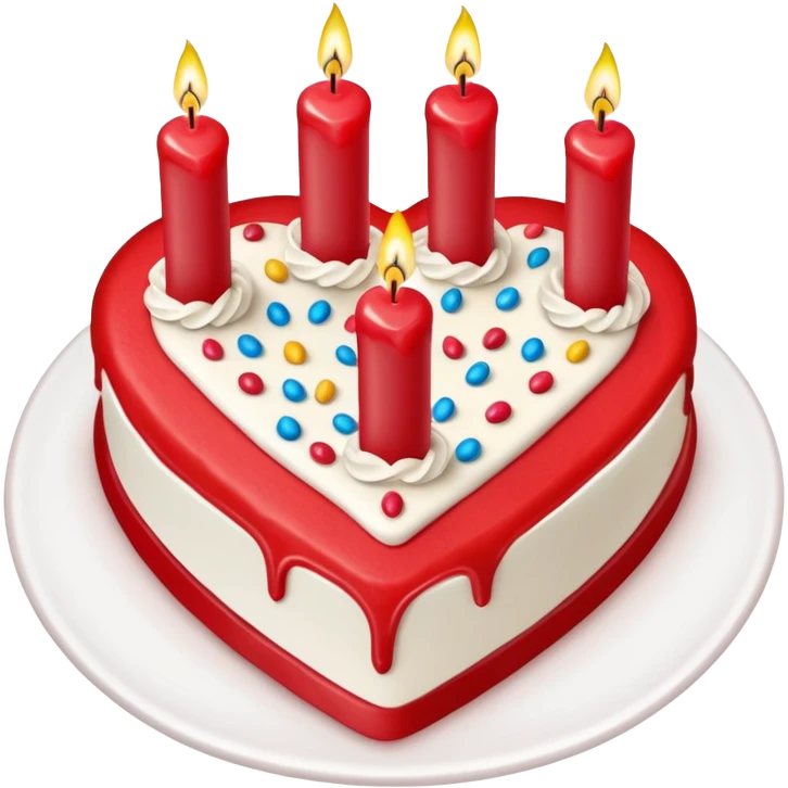 Red heartfelt reel we we saw v shaped birthday cake, top view, 4 candles emoji