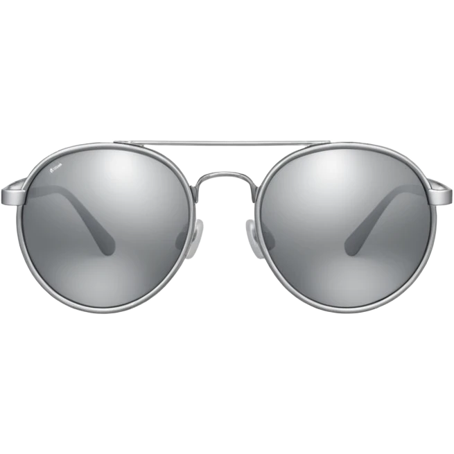 A pair of luxury sunglasses emoji with silver chrome frame, smooth rounded lenses, reflective metallic surface, high-end swag aesthetic, minimal and clean design, iOS emoji style, centered, white background emoji
