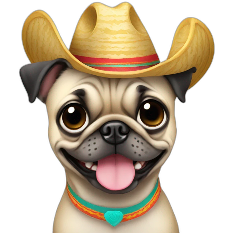Pug smiling with mariachi hat emoji