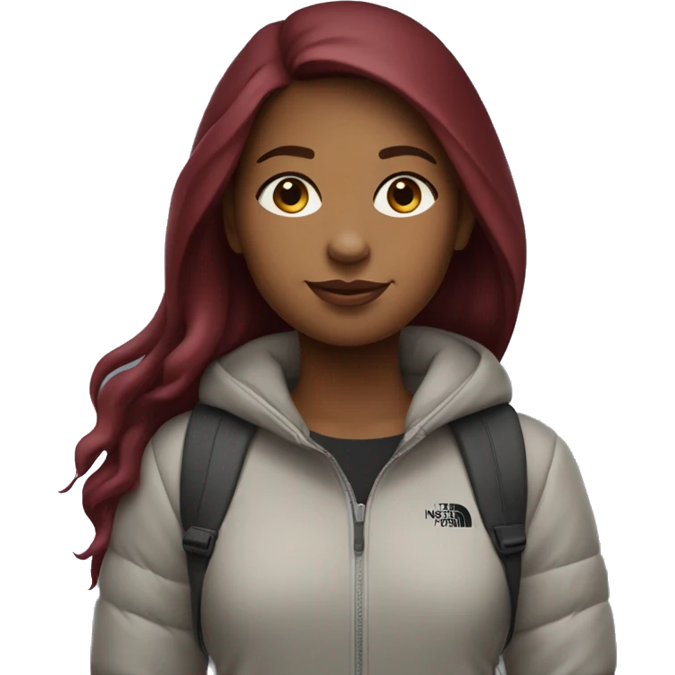 beautiful burgundy straight haired Girl wearing northface full body emoji