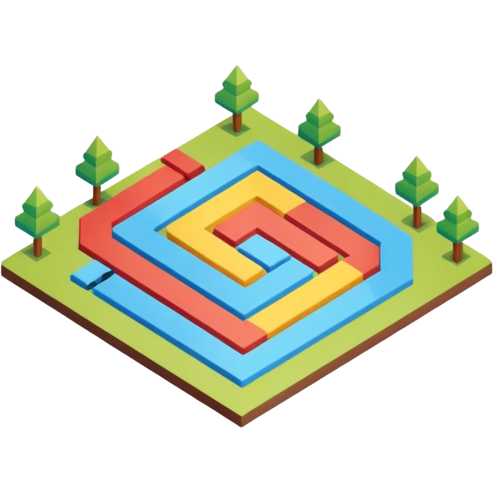 an isometric field with multi-colored tiles and directional arrows emoji