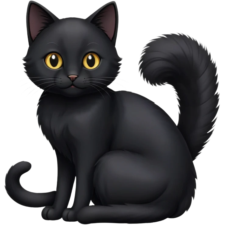 cinematic-[black cat]-realistic-full-body-sitting-emoji,-tail-curled-playfully-around-its-paws,-head-tilted-dramatically,-sleek-[black]-fur,-simplified-yet-hilariously-adorable-features,-highly-detailed,-glowing-with-an-almost-sarcastic-glow emoji