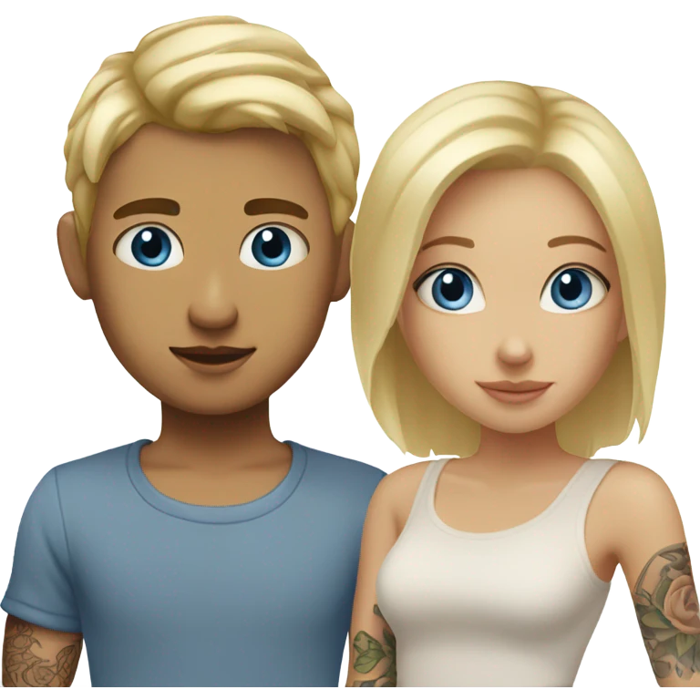 Blonde girl blue eyes with blonde boy short hair with tattoos  emoji