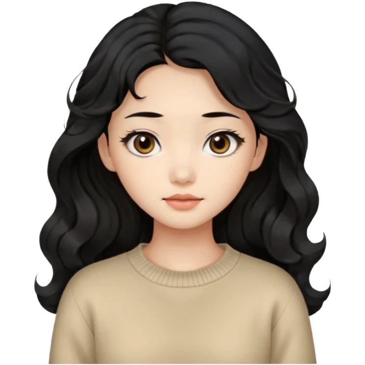 Beautiful girl,Black hair, wavy long hair,Black eyes,Chinese, beige sweater  emoji