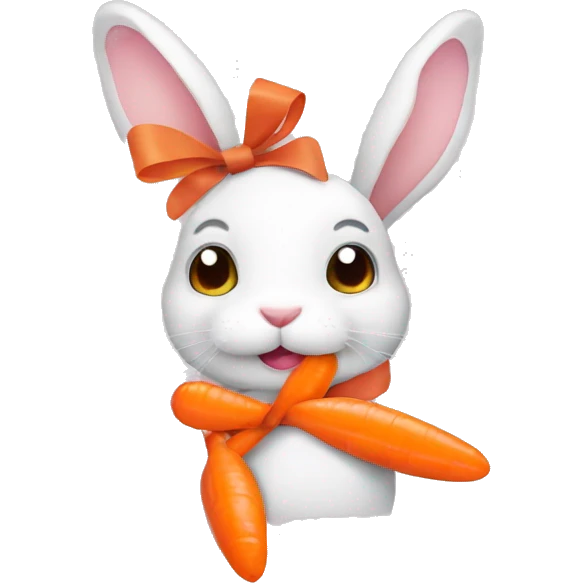 cute rabbits with a ribbon and carrots emoji