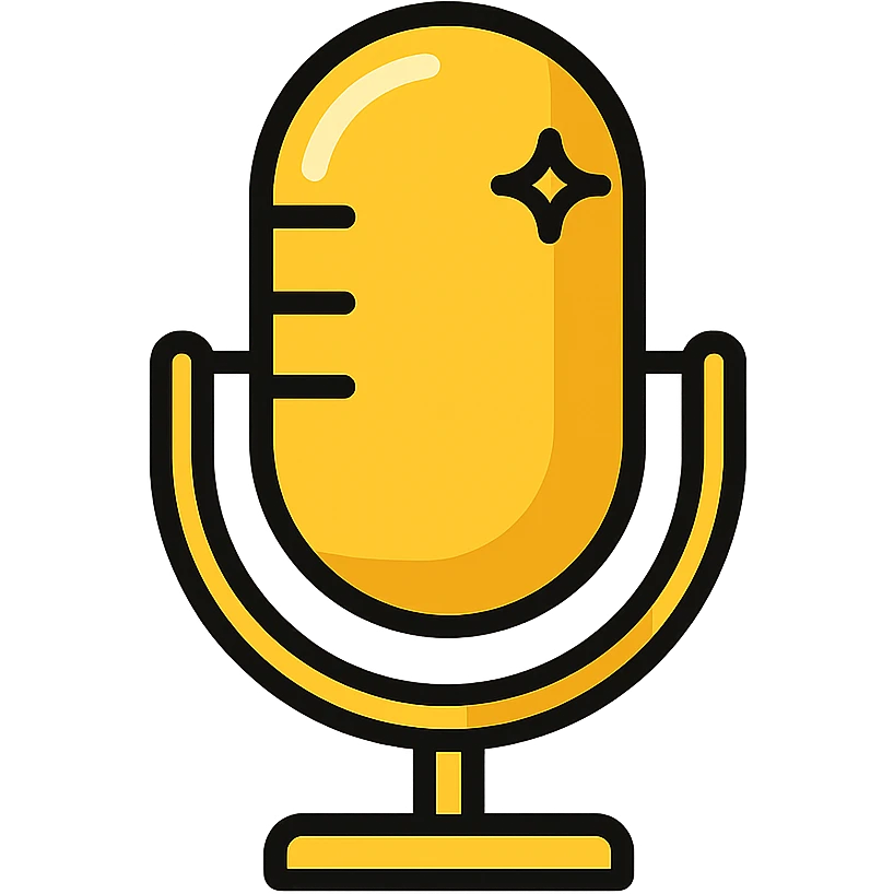 icon of a golden microphone, stylized, shiny gold, simple geometric shapes, bold and clean, no background emoji