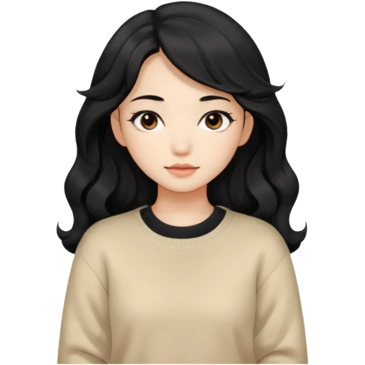 Beautiful girl,Black hair, wavy long hair,Black eyes,Chinese, beige sweater  emoji