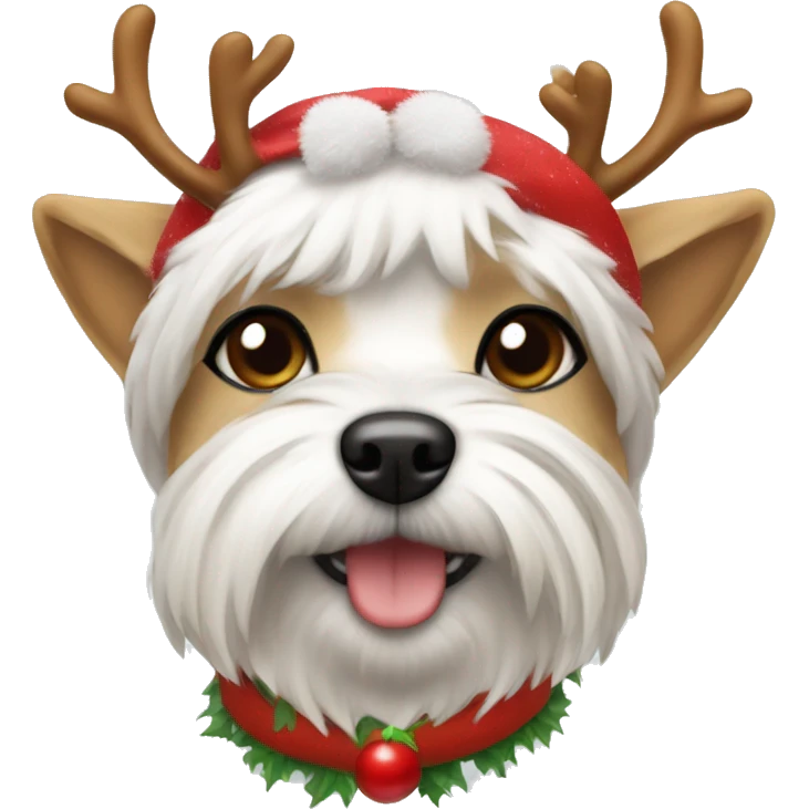white morkie dog wearing a reindeer headband emoji