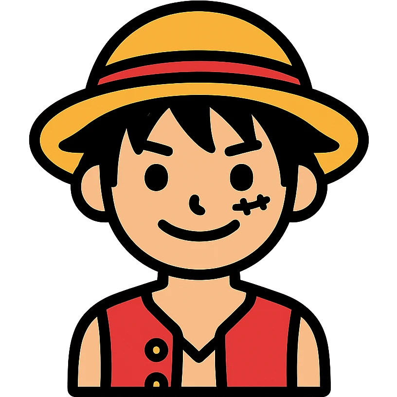 Luffy from One Piece, simple and recognizable colored icon emoji